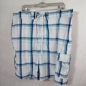 Merona  Men's Swim Golf / Bermuda Shorts Size XXL White/Blue Plaid